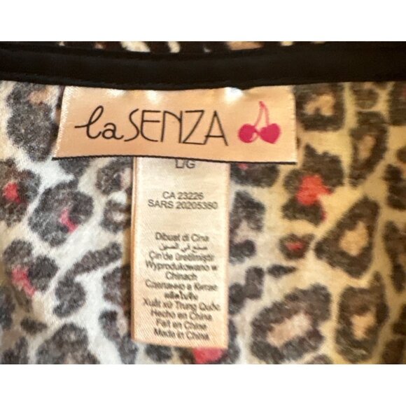laSenza Pajamas Womens Leopard Print Button Up Lg Black White Pink Lace Trim - Picture 12 of 13